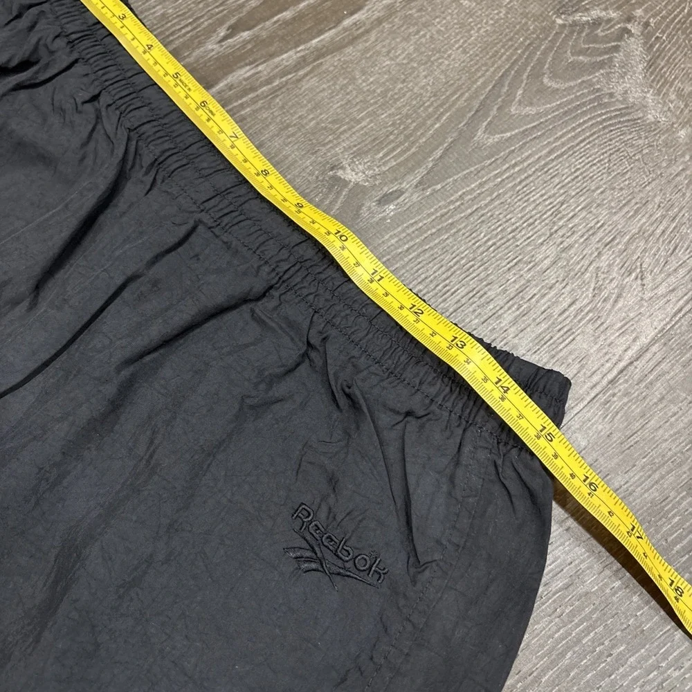VTG Reebok Mens Track Pants Black Size Medium Elastic Waist Drawstring Nylon Zip